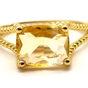 Bague Argent plaqué or et Citrine Rectangle règlable