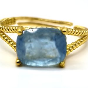 Bague Argent plaqué or et Aigue Marine Rectangle réglable