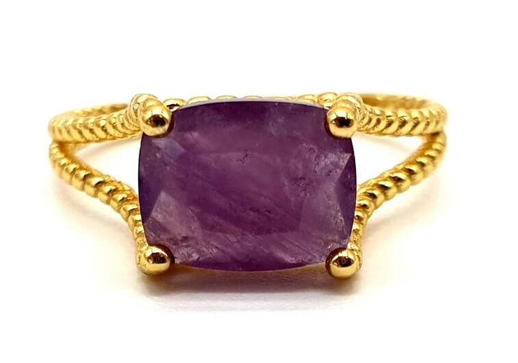 Bague Argent plaqué or et Améthyste Rectangle règlable