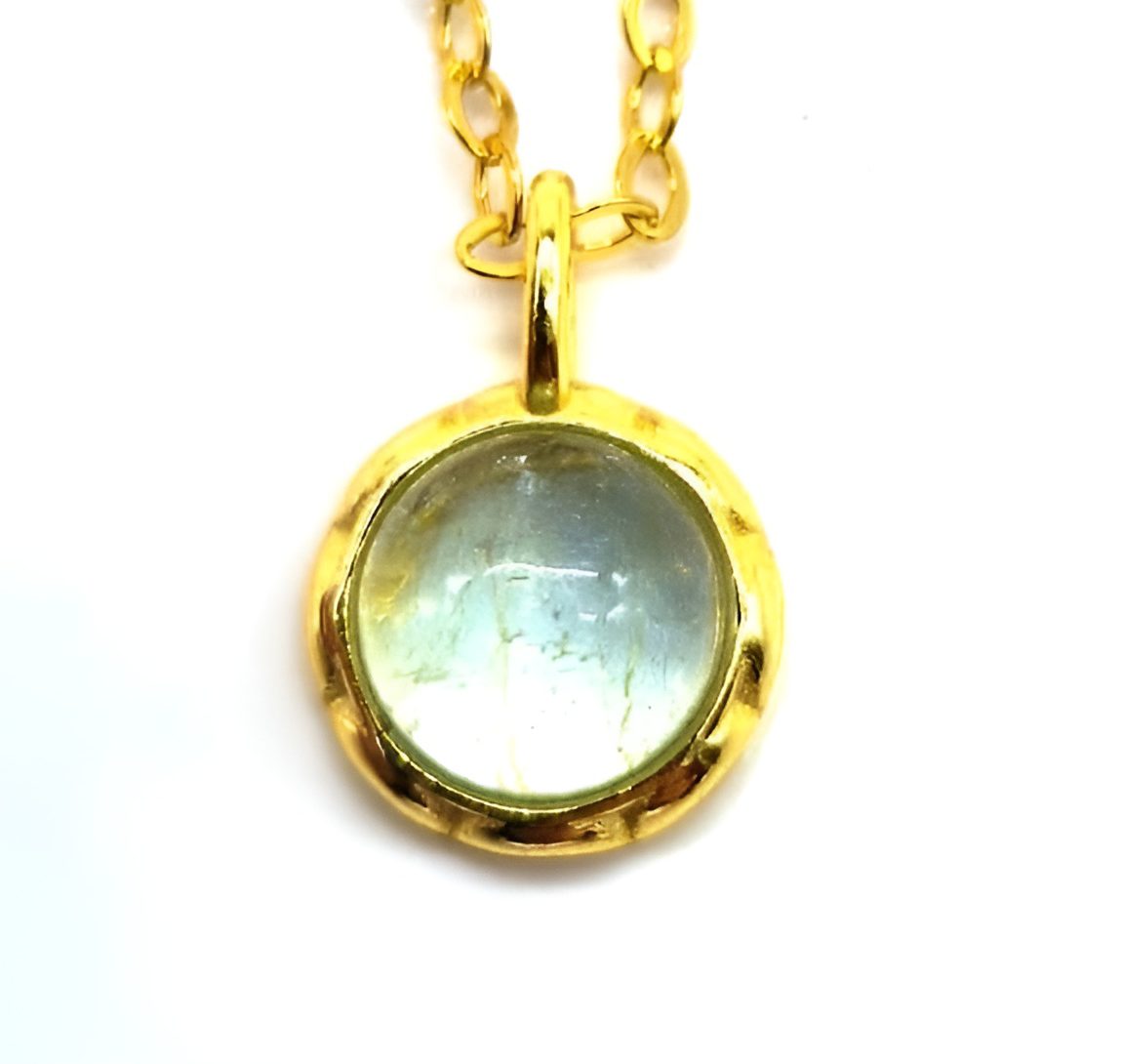 Collier en Argent Plaqué or et Aigue Marine Ronde