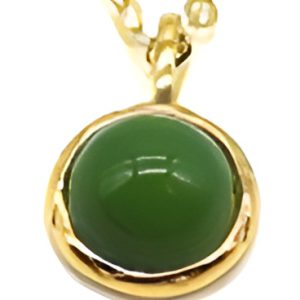 Collier Argent Plaqué Or et Jade Verte Ronde