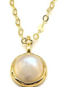 Collier Argent Plaqué Or et Pierre de Lune Ronde