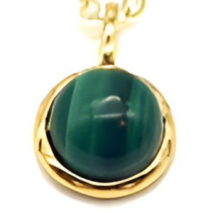 Collier Argent Plaqué Or et Malachite Ronde
