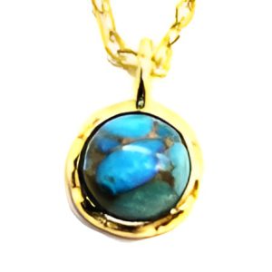 Collier Argent Plaqué Or et Turquoise Ronde