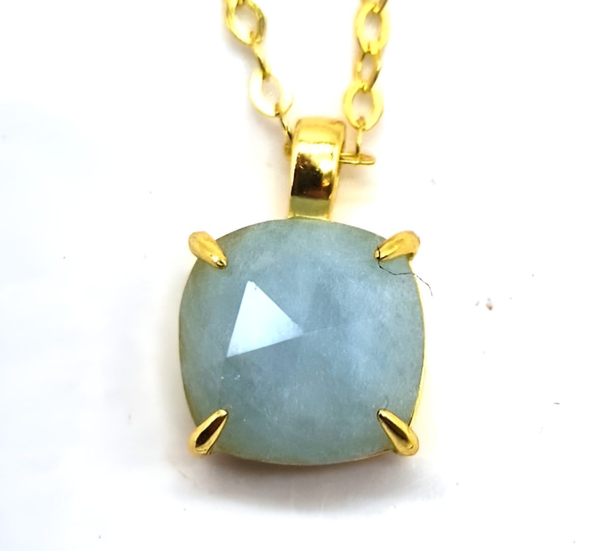 Collier Argent Plaqué or et Aigue Marine Carrée de 10x10mm