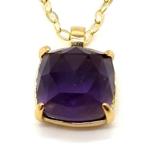 Collier Argent Plaqué or et Améthyste Carrée de 10x10mm