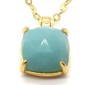 Collier Argent Plaqué or et Amazonite Carrée de 10x10mm