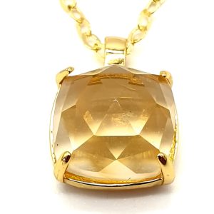 Collier Argent Plaqué Or et Citrine Naturelle Carrée de 10x10mm