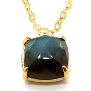 Collier Argent Plaqué Or et Labradorite Carrée de 10x10mm