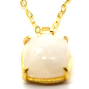 Collier Argent Plaqué Or et Pierre de Lune Carrée de 10x10mm
