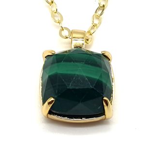 Collier Argent Plaqué Or et Malachite Carrée de 10x10mm
