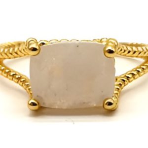 Bague Argent plaqué or et Pierre de Lune Rectangle règlable