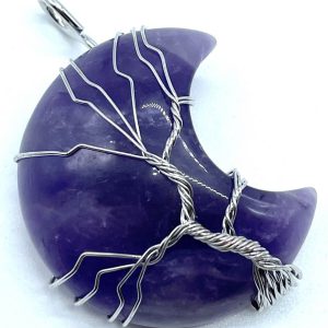 Pendentif Lune Arbre de Vie - Améthyste 3.5cm