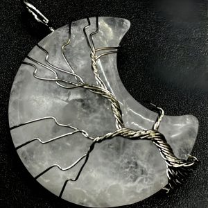 Pendentif Lune Arbre de Vie - Cristal de Roche 3.5cm