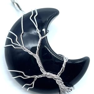 Pendentif Lune Arbre de Vie - Obsidienne Noire 3.5cm