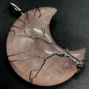 Pendentif Lune Arbre de Vie - Quartz Rose 3.5cm