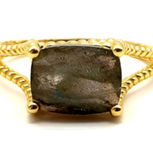 Bague Argent plaqué or et Labradorite Rectangle règlable