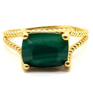Bague Argent plaqué or et Malachite Rectangle règlable