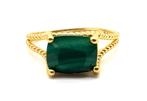 Bague Argent plaqué or et Malachite Rectangle règlable