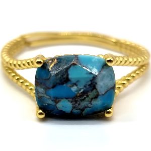 Bague Argent plaqué or et Turquoise Rectangle règglable