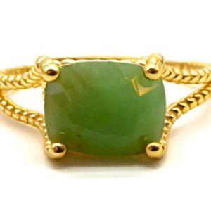 Bague Argent plaqué or et Jade Verte Rectangle règlable